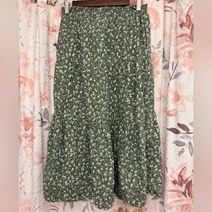 Green Floral Print Maxi Skirt